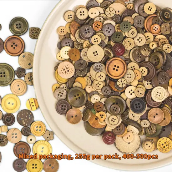 Mixed Vintage Wood Buttons for Crafts,Assorted Shapes Bulk DIY Sewing {2}