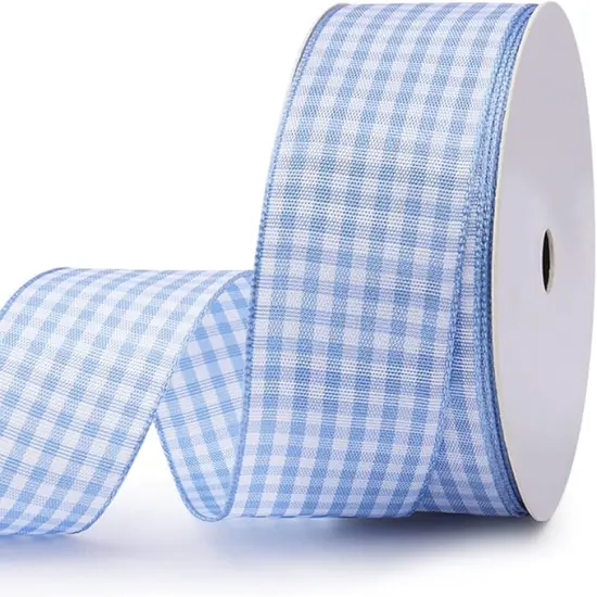 Gingham Ribbon Checkered Ribbon 1-Inch Wide Taffeta Plaid Ribbon 25 Yard Long 100% Polyester Woven Edge (Light Blue, 1 Inch) {1}