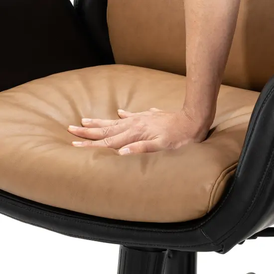 Mid-Century Modern Two-tone color Leatherette Adjustable Swivel High Back Office Chairs Black & camel {5}