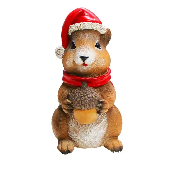 Charming Chipmunk with Santa Hat Figurine, 5" Playful Christmas Rodent Garden Statue {6}
