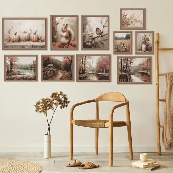 10Pcs Thanksgiving Fall Vintage Wall Art Prints Retro Autumn Scenery Paper Posters {4}