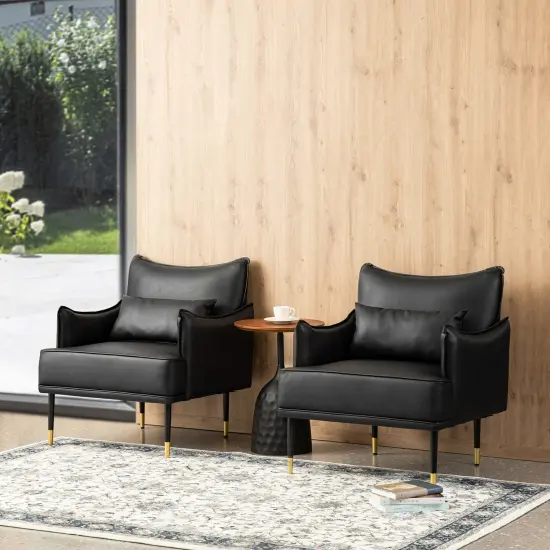 29.5"W Mid-Century Modern Leatherette Armchair With Side Pocket Set of 2-Black {2}