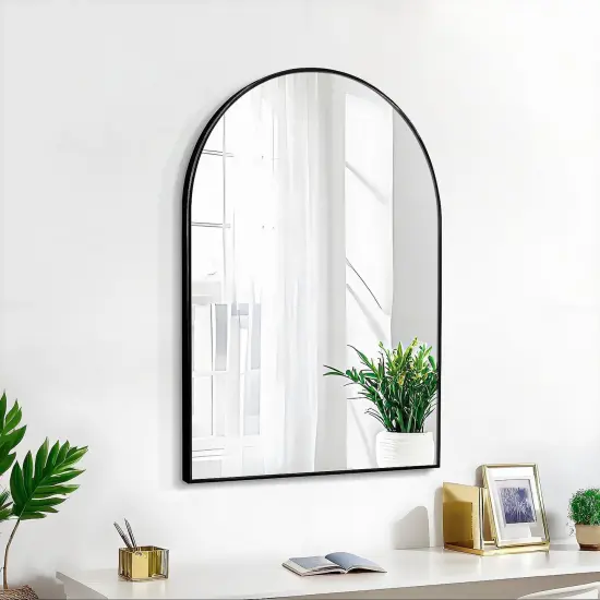 20x30 Arch Mirror Rectangle Wall Mounted Metal Frame Mirrors for Entryway Bedroom Bathroom Living Room 20 30 inch Gold Silver - Black {2}