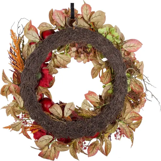 24" Handmade Fall Wreath with Faux Hydrangea {2}