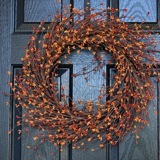 Orange Berry Autumn Fall Wreaths - 24 Inches {1}
