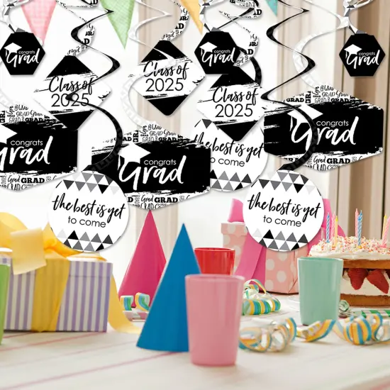 Big Dot of Happiness Black and White Graduation Class of 2025 Decorations Hanging Swirls - Set of 40 {3}