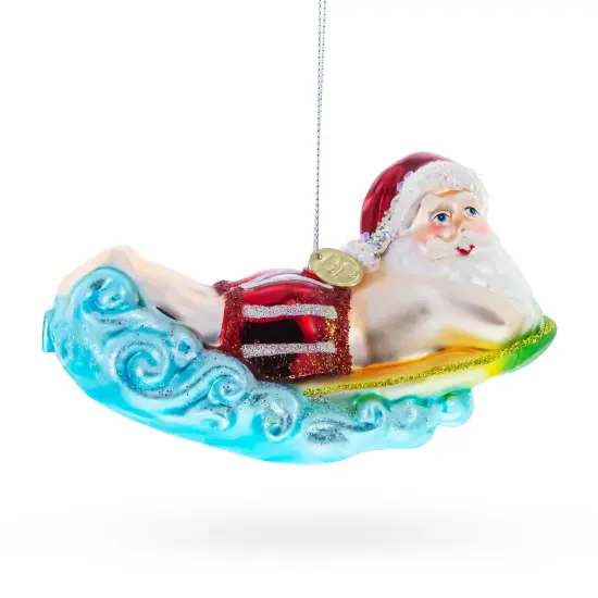 Surfing Santa Glass Christmas Ornament {3}