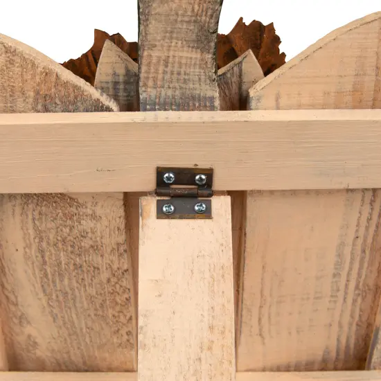 Northlight Rustic Wooden Fall Harvest Pumpkin with Leaves and Stem - 15" Beige {7}