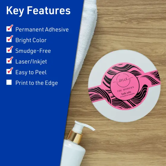 Avery Bright Pink Paper Labels, 2-3/8" x 8" Wraparound {2}