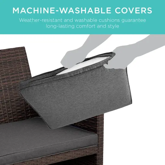 Best Choice Products 4-Piece Outdoor Wicker Patio Conversation Furniture Set w/ Table, Cushions Brown/Stone Gray {5}