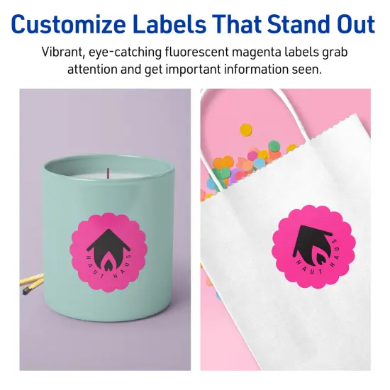 Avery Neon Magenta Paper Labels, 2.5" Diameter Round Scalloped {3}