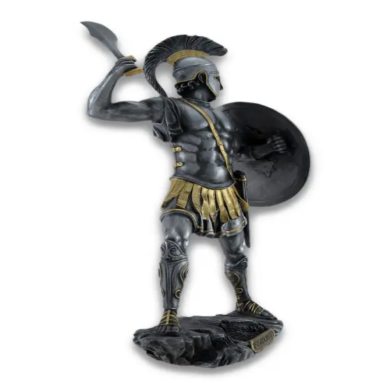 Spartan Warrior with Sword and Hoplite Shield Statue Silvered/Gold Accents {4}