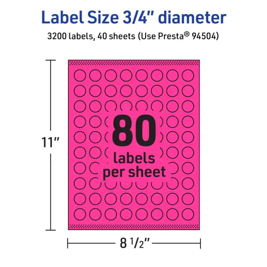 Avery Neon Magenta Paper Labels, 0.75" Diameter Round {5}