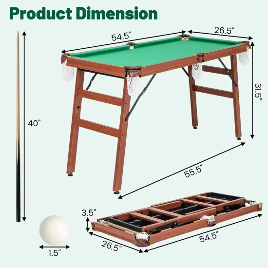 Costway Folding Pool Table Set with Foldable Legs Adjustable Foot Levelers 2 Cues 2 Chalks {3}