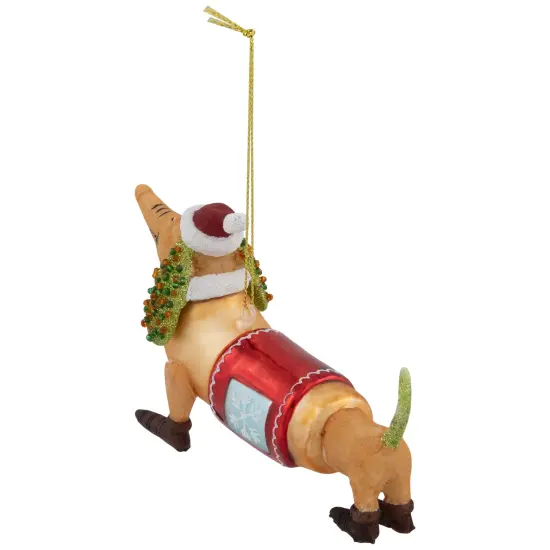 Northlight Dachshund Dog with Santa Hat Glass Christmas Ornament- 5.75" Brown {4}