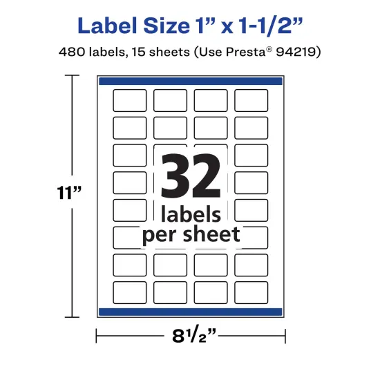 Avery Matte White Removable Rectangle Labels with Sure Feed Technology, Print-to-the-Edge, 1" x 1.5" {5}
