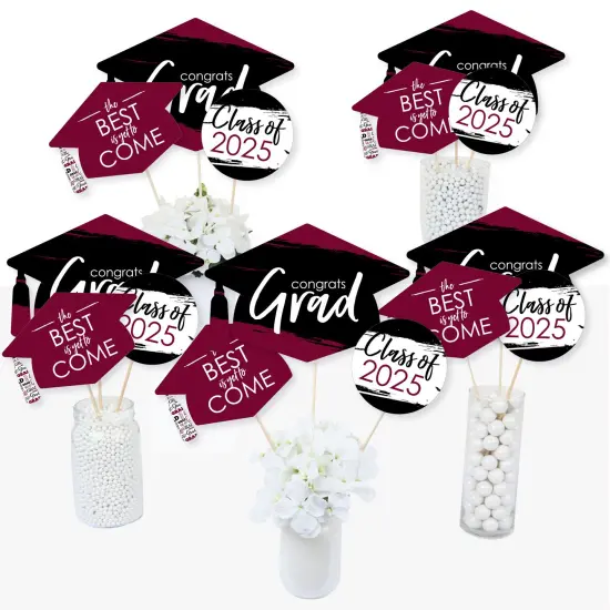 Big Dot of Happiness Maroon 2025 Graduation Party Centerpiece Sticks - Table Toppers - Set of 15 {4}