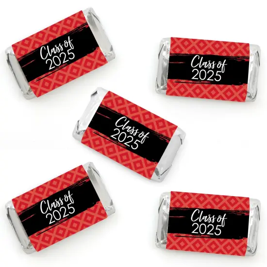Big Dot of Happiness 2025 Red Graduation Party - Mini Candy Bar Wrapper Stickers - Small Favors - 40 Count {1}