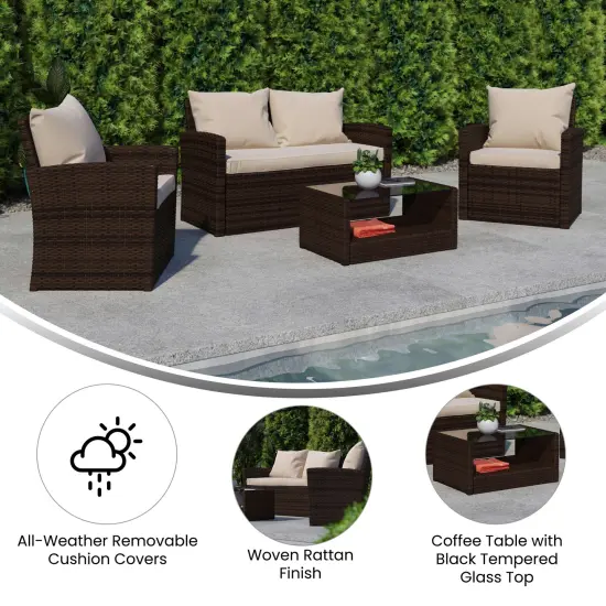 Emma and Oliver 4 Piece Patio Set with Gray Back Pillows & Seat Cushions - Outdoor Seating Navy/LightGrayFrame {12}