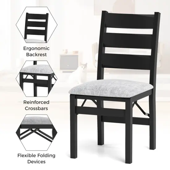 Rubber Wood Foldable Dining Chairs Set of 2 with Linen Upholstery and Ergonomic Backrest {4}