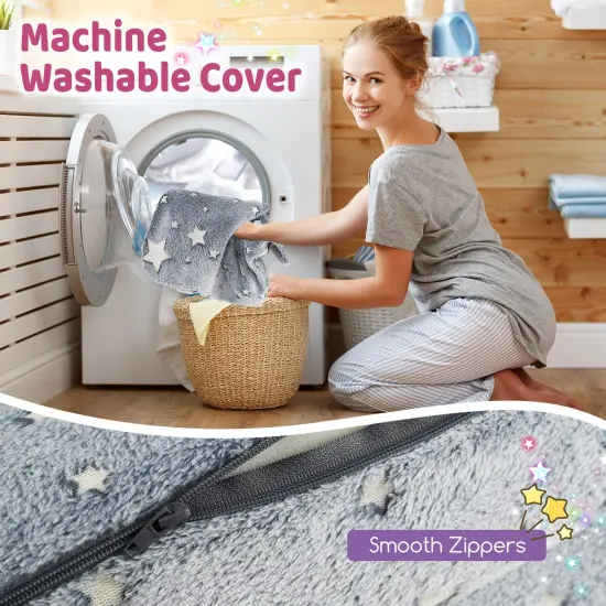 Flannel Fabric Kids Sofa Bed with Glow-in-the-Dark Design and Pillow Grey {6}