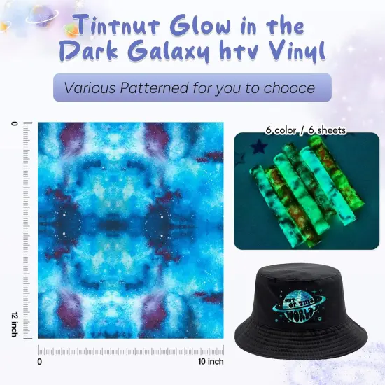 Glow in Dark HTV Heat Transfer Vinyl - 12x10 inch 6 Sheets Luminous Galaxy Iron on {2}