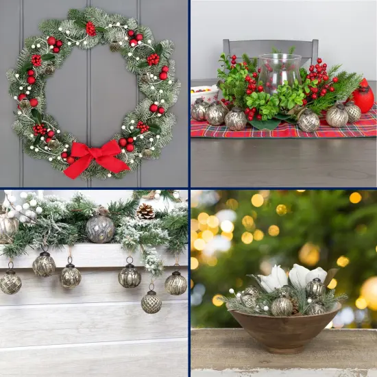 2in Farmhouse Ball Ornaments Distressed Metal Glass Christmas Decor Gold {2}