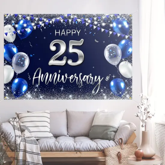Happy 25th Anniversary Backdrop Banner Decor Navy Blue {4}