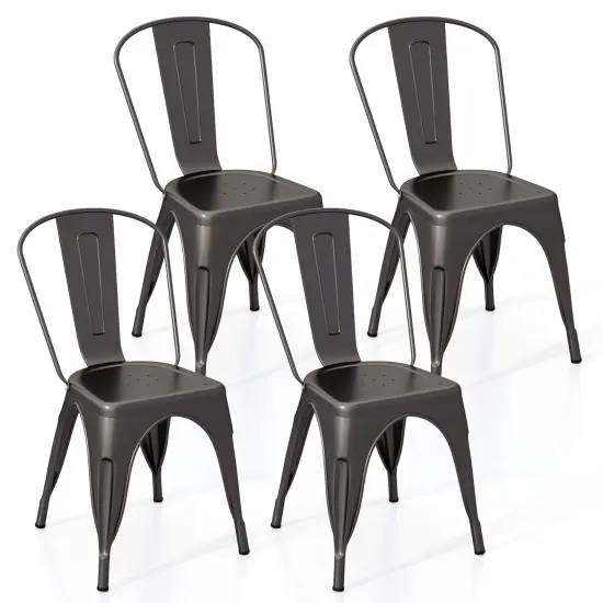 Set of 4 Metal Dining Chairs with Removable Backrest and Anti-slip Pads Gun Color {9}
