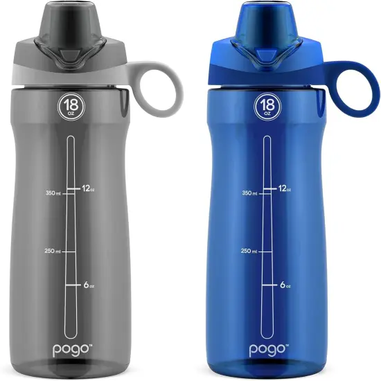 2-Pack Plastic Water Bottle with Carry Handle - Grey/Blue (18oz) {1}
