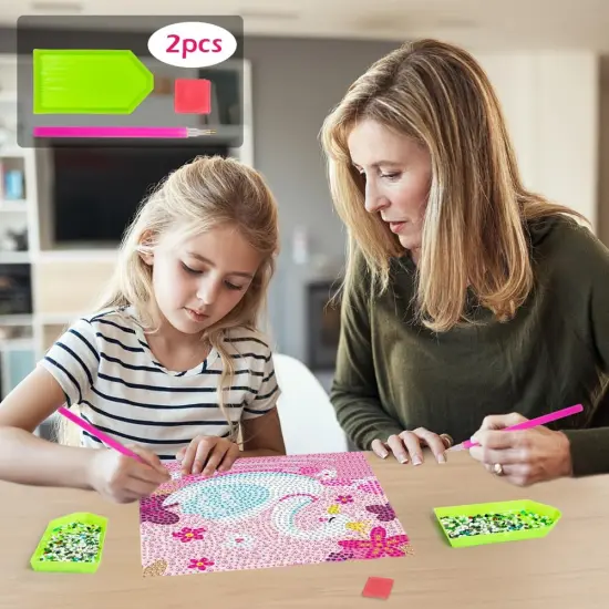 Diamond Art Kit for Kids With Wooden Frame - Arts and Crafts for Ages 6-12 - Easy DIY for Adult Beginners - Home Wall Decoration (Pink Swan) {2}