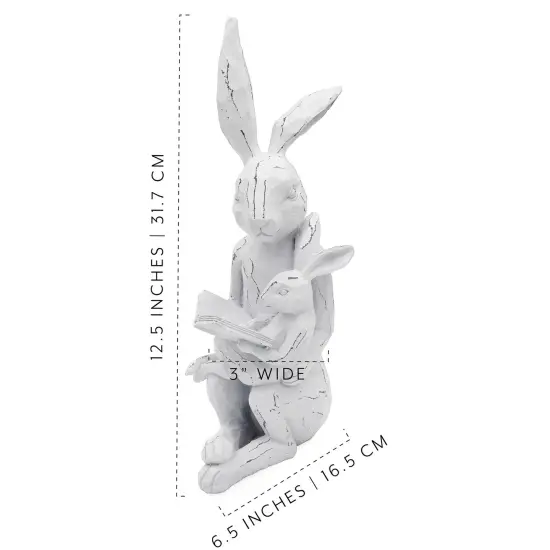 Easter Reading Rabbit Figurine with Baby Farmhouse Bunny Decor {6}