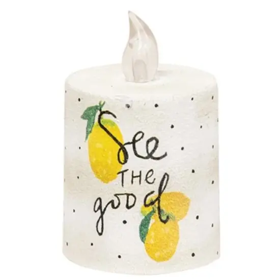 LED Pillar Candle with Built In Timer and Distressed White Style See The Good {2}