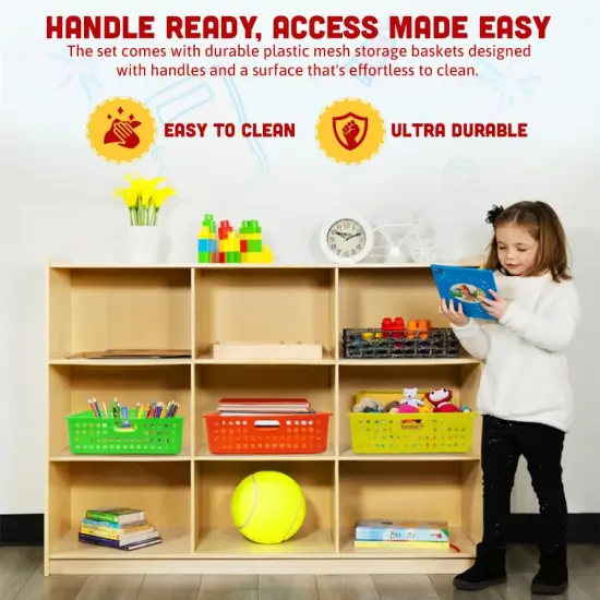 6 Pack Colorful Plastic Classroom Storage Bins 13.75" X 10.25" for Organizing A4 Papers Trays, Pencils, Arts and Crafts Supplies, Rainbow Containers for Kids School Supplies by 4E's Novelty {5}