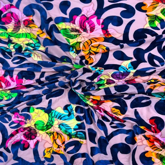 1 Yard Bombay Multicolor Floral Burnout Stretch Velvet Fabric 58 Inches Width Mauve {2}