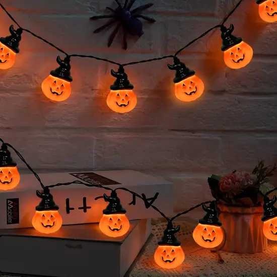 Halloween Pumpkin String Lights with Wizard Hat - Hooded Pumpkin Lights {3}