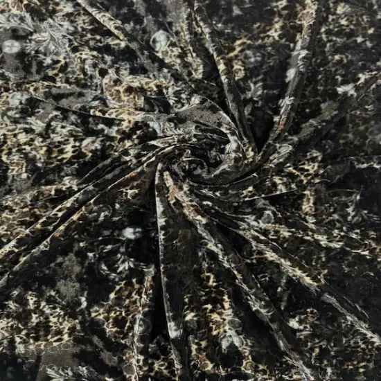 1 Yard Camouflage Leopard Crushed Stretch Velvet Fabric for Apparel Crafts Costumes & Decor 60 Inches Width Gray {3}