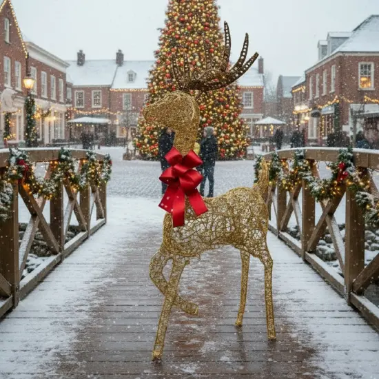 Champagne Woven Standing Reindeer with 105 LED Lights 48" Tall Indoor/Outdoor Christmas Decoration {5}