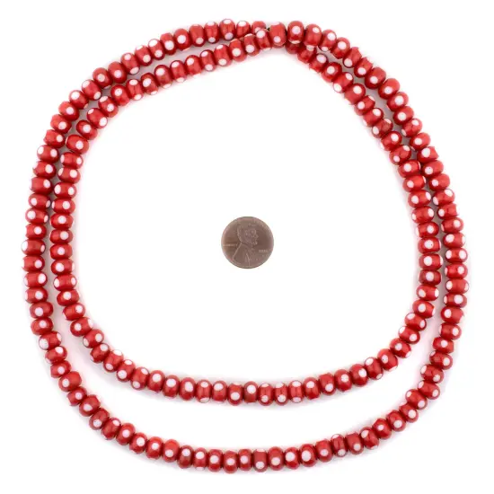 The Bead Chest Red Rondelle Venetian-Style Skunk Beads 8mm, 36 Inch Strand Disk Glass Large Hole {2}