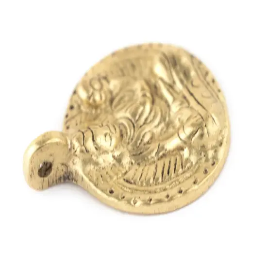 The Bead Chest Round Brass Buddha Pendant (28x34mm) {3}