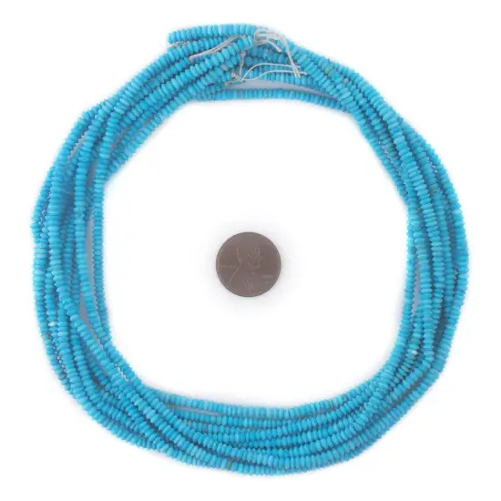 The Bead Chest Tiny Blue Turquoise Stone Saucer Heishi Beads 3mm Afghanistan Gemstone 14 Inch Strand {2}
