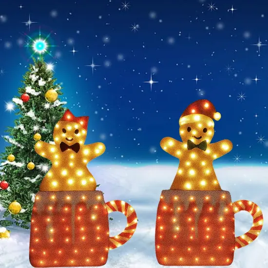 Holiday Gingerbread Decoration Set of Two Mantel or Entryway Display 40" & 42" Tall {5}