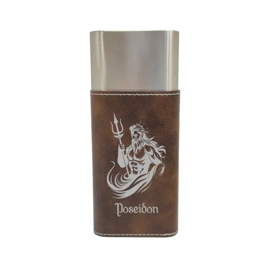 Cigar Case with Cutter - Poseidon God of the Sea - Leather Black/Silver {4}