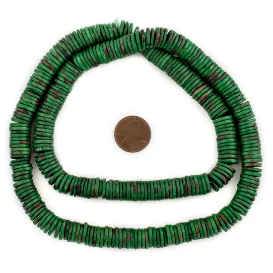 The Bead Chest 10mm Emerald Green Bone Button Beads: Nepal Flat Round Disk Heishi Beads for DIY Necklace Jewelry Making {2}