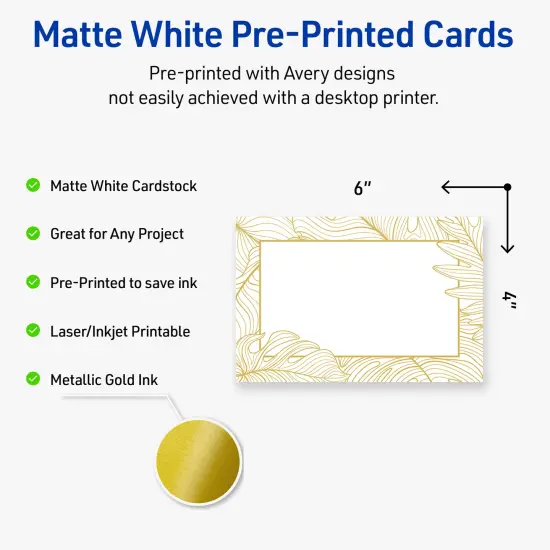 Avery Printable Rectangle Postcards with Sure Feed Technology, Pre-Printed Gold Florals, Matte White, 4" x 6", Laser & Inkjet Compatible, 20 Total, Great for Branding, Marketing, and Events {2}