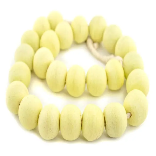 The Bead Chest Jumbo Pastel Yellow Opaque Recycled Glass Beads 29mm Ghana African Sea Glass Round Large Hole 30 Inch Strand Handmade {3}