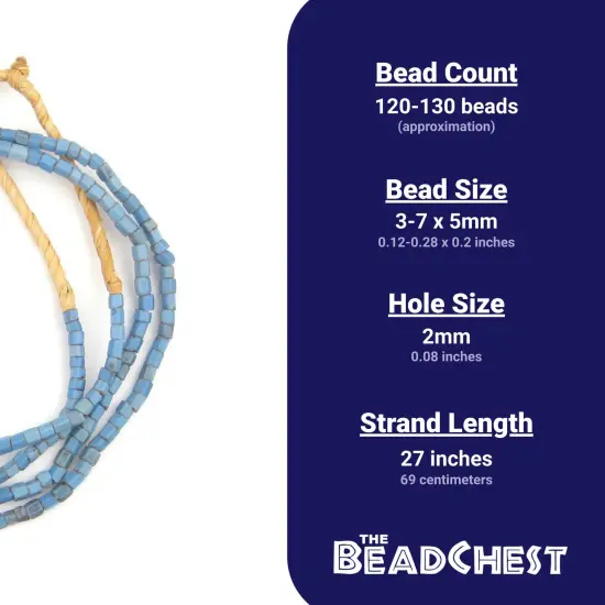 The Bead Chest Old Blue Bamiko Glass Beads 5mm Nigeria African Cylinder Large Hole 27 Inch Strand Handmade {4}