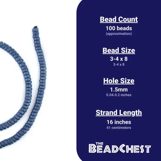 The Bead Chest Cobalt Blue Disk Natural Wood Beads (4x8mm): Organic Eco-Friendly Wooden Bead Strand for DIY Jewelry, Crafts, Necklace and Bracelet Making {4}