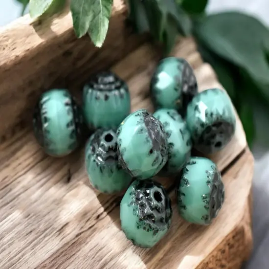 Black Washed Opaque Turquoise Fire Polished Cathedral Beads {1}