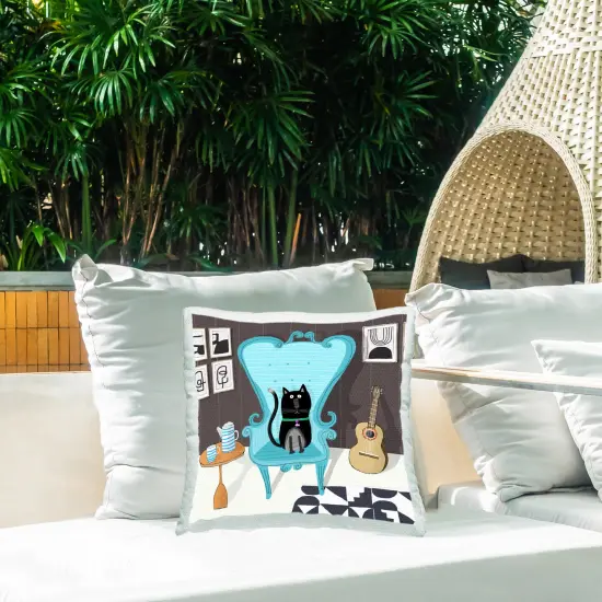 Cat in Living Space Design by Carla Daly Outdoor Printed Pillow  {2}